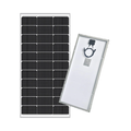 120 watt Solar panel with a white frame and attached cable on a white background