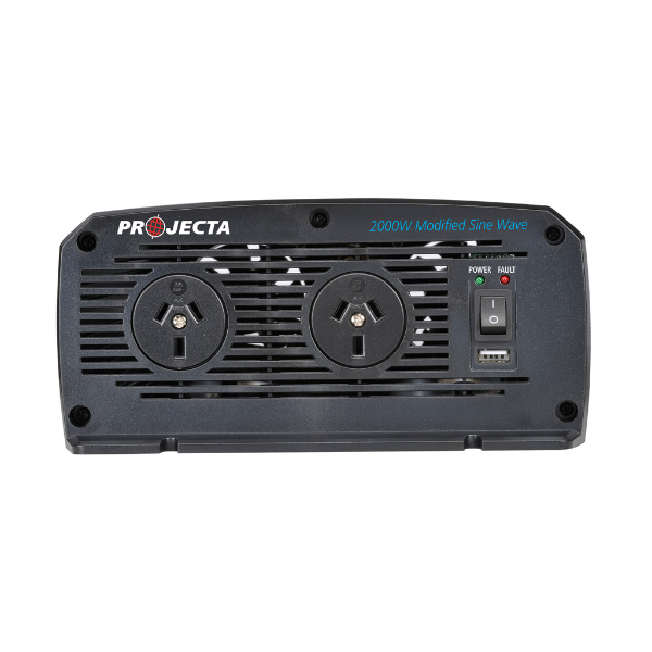 Projecta IMW2000 2000W 12V Modified Sine Wave Inverter ports and switch detail