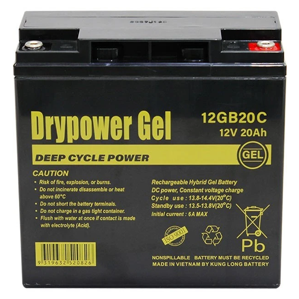 Drypower 12V 20Ah Sealed Lead Acid Hybrid Gel Deep Cycle Battery