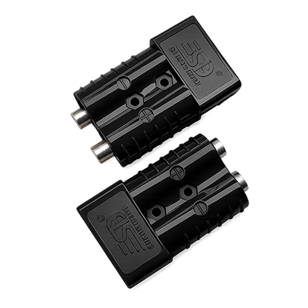 Sheng 50A Anderson style connector plugs in black. Suitable for caravans, 4WDs and solar systems.