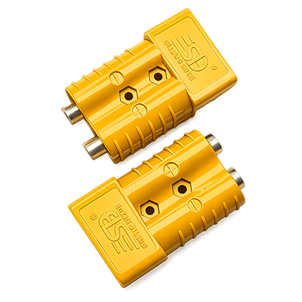 Sheng 50A Anderson style connector plugs in yellow. Suitable for caravans, 4WDs and solar systems.