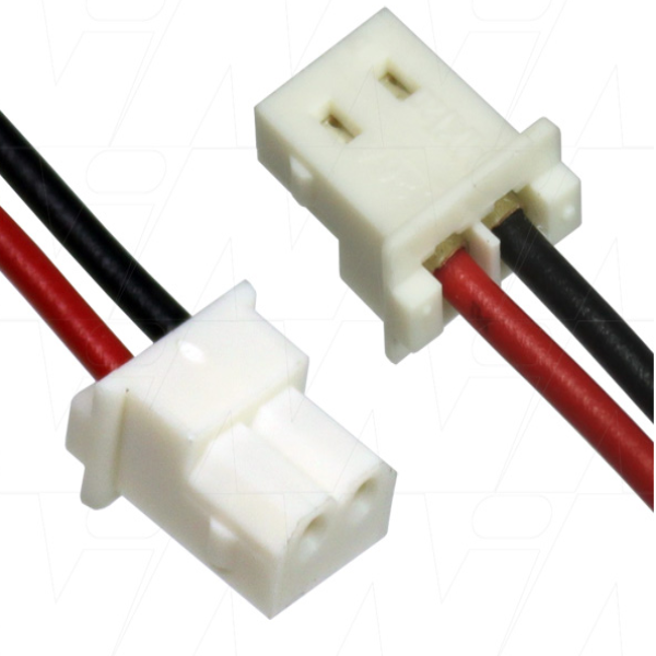 Two wire connectors with red and black wires on a white background