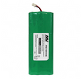 Green battery with a label on a white background
