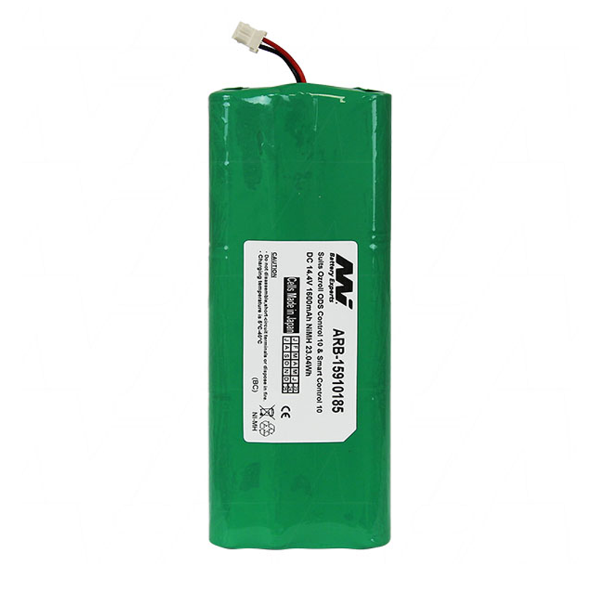 Green battery with a label on a white background