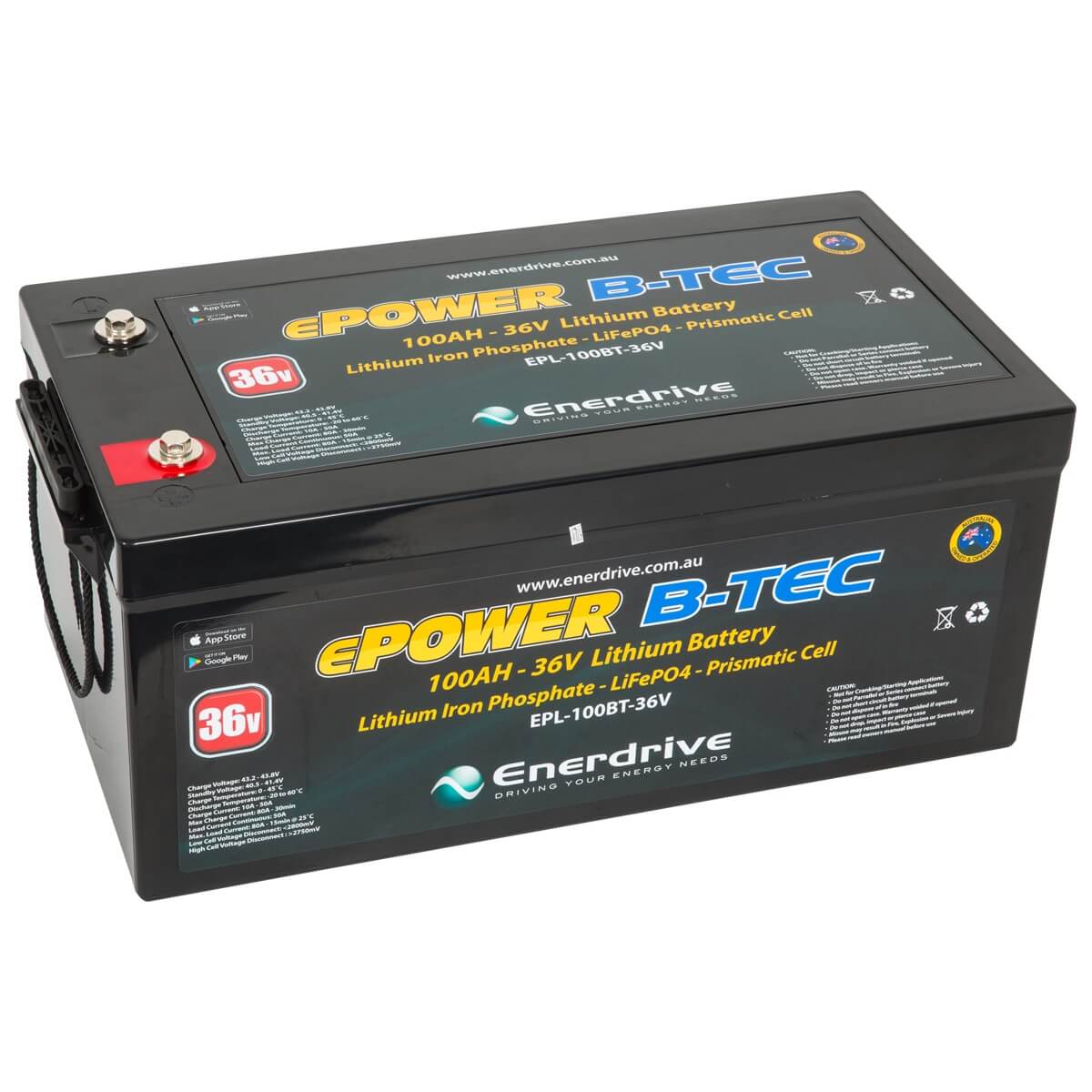 Enerdrive ePOWER B-TEC 36V 100Ah LiFePO4 Lithium Battery with Bluetooth EPL-100BT-36V