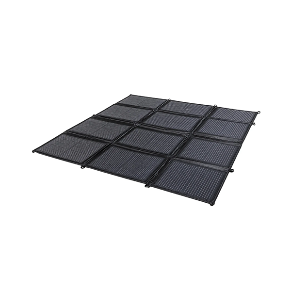 foldable solar panel kit arranged in a 3x4 grid, shown from an elevated perspective against a plain white background.
