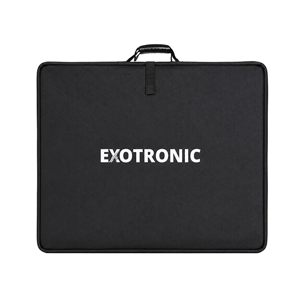 A black protective carrying case with a top handle, featuring the brand name 'EXOTRONIC' printed in white capital letters on the front, set against a plain white background.