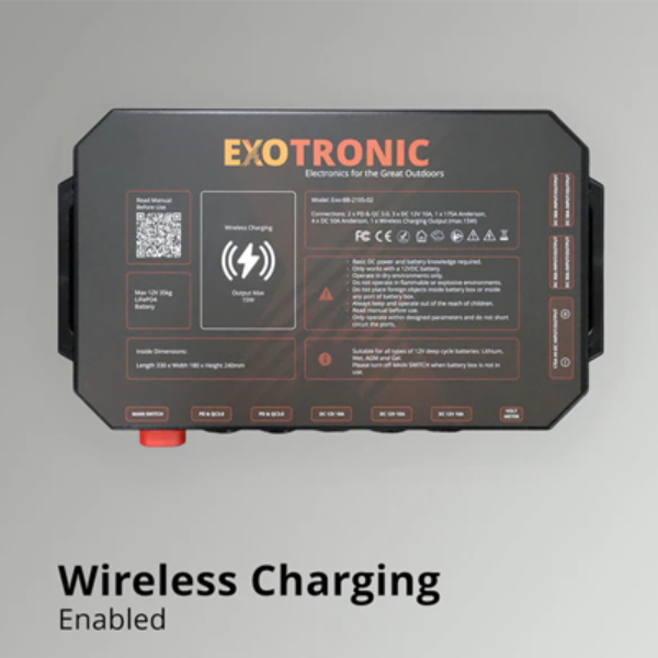 Exotronic wireless charging device on a gray background