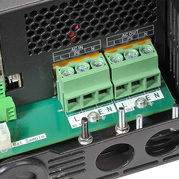 Projecta INVCHR2 12V 2000W Intelli-Grid Inverter Close-up of electronic components with green connectors