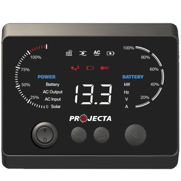 Projecta INVCHR2 12V 2000W Intelli-Grid Inverter Charger power meter with digital display.