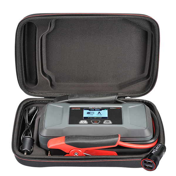 Projecta IS1400 emergency jump starter in a black carrying case