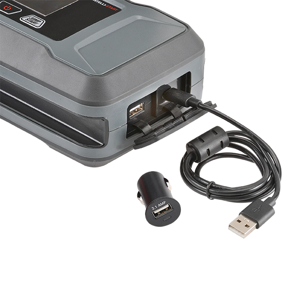 Projecta IS1400 emergency jump starter with multiple USB ports and a car charger