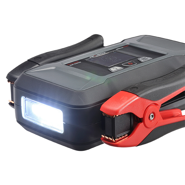Projecta IS1400 emergency jump starter with LED light and clamps