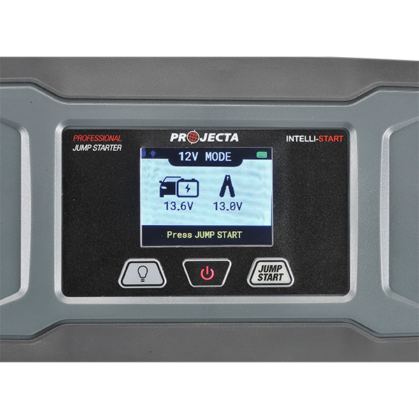 Projecta IS1400 emergency jump starter display screen with digital interface display