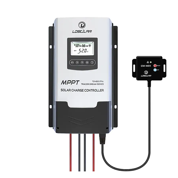 LD solar charge controller with display and connection cable.