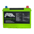 A bright lime green Razorstart 1400 car battery with a black label featuring a white panther logo and technical specifications