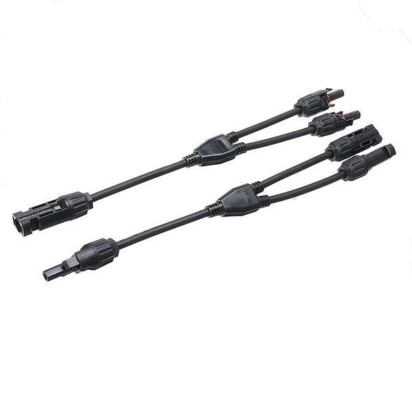 Two black multi-connector solar power cables with Y-shaped splits, shown on a plain white background.