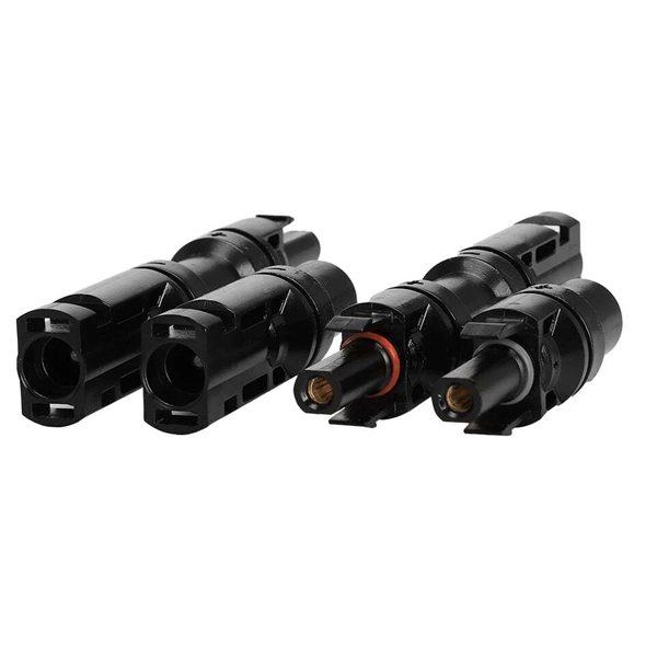 MC4 T-Branch 2-to-1 solar connector pair - angle view