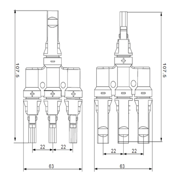 MC4Y 3-to-1 solar connector technical drawing showing dimensions and specifications