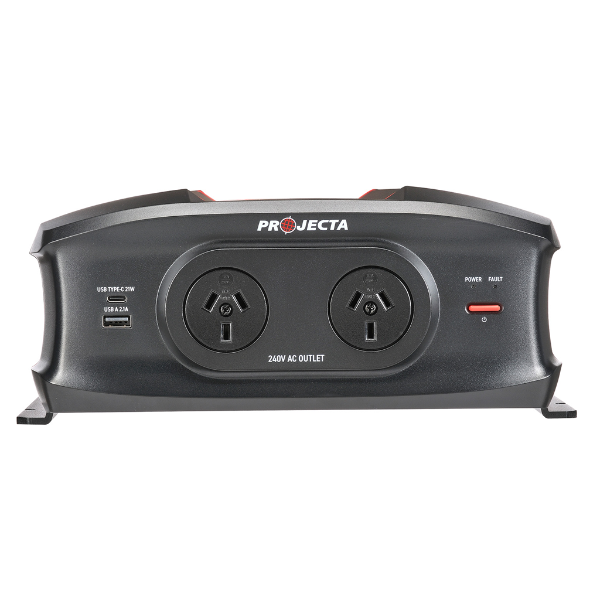 Projecta PW2100 12V 2100W Pro-Wave Pure Sine Wave Inverter front view with ports and power button