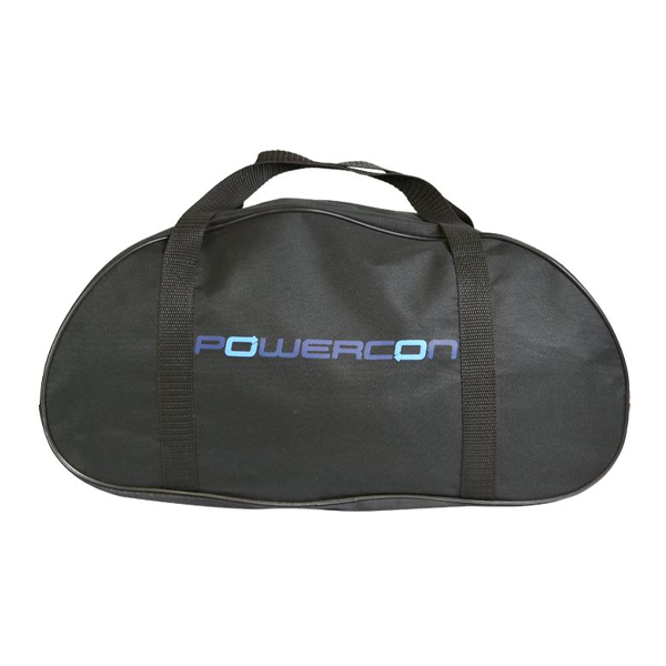 Black duffel bag with 'POWERCON' logo on a white background