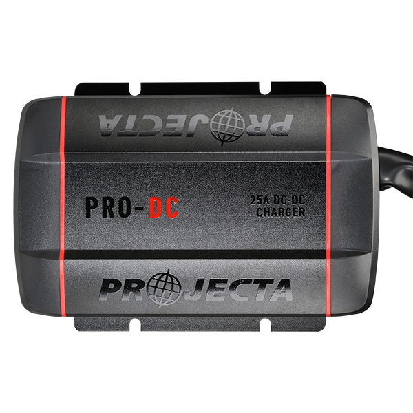Projecta PDC25 PRO-DC 25A DC-DC battery charger with integrated MPPT solar charging for 12V and 24V systems.