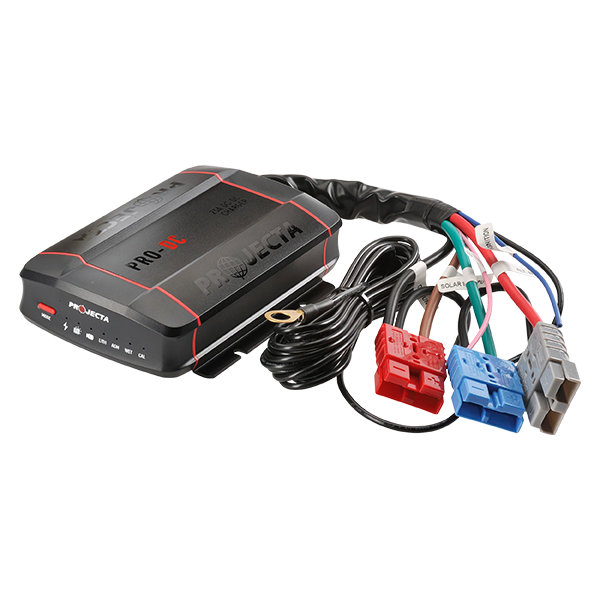 Projecta PDC25 PRO-DC 25A DC-DC battery charger with wiring loom and Anderson connectors for dual battery systems.