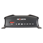Front view of the Projecta PDC25 PRO-DC charger showing charging mode button and battery chemistry LED indicators.