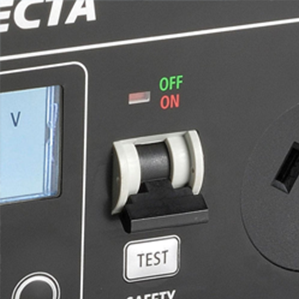 Projecta 3000 Watt Intelli Wave power inverter  Electrical panel with switch labeled 'OFF' and 'ON', test button.