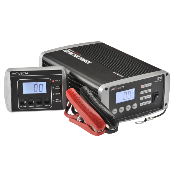 Projecta IC50 12V 50A Intelli-Charge battery charger with LCD display and controls