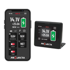 Projecta IDC25XIQ DCDC devices displaying battery voltage and status on a white background