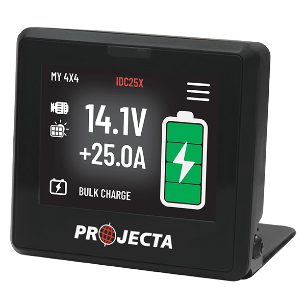 Projecta IDC50XIQ 50A DC-DC Charger 
battery monitor displaying voltage and current