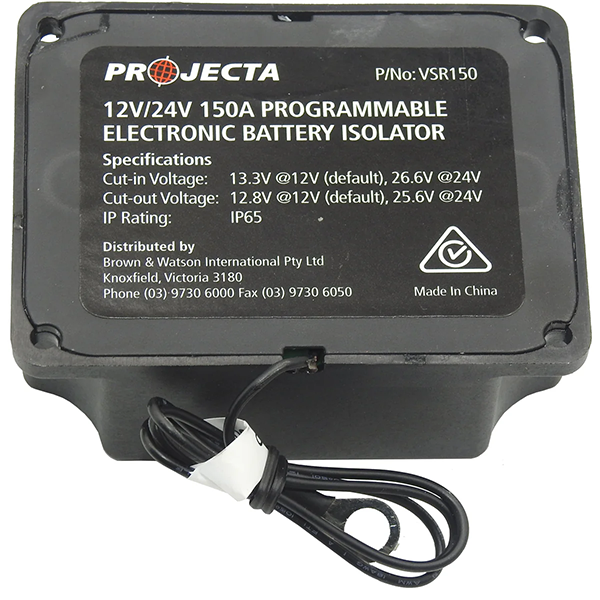 Projecta VSR150 150A Voltage Sensitive 
battery isolator with specifications 