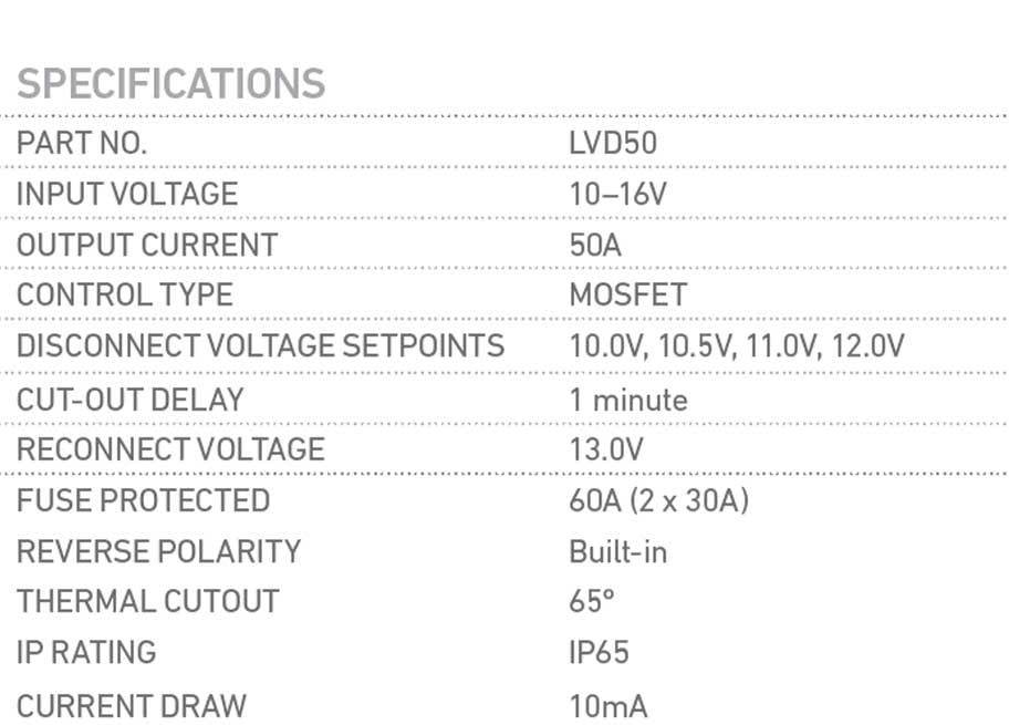 Projecta Intelli-Volt 12V 50A Low Voltage Disconnect
