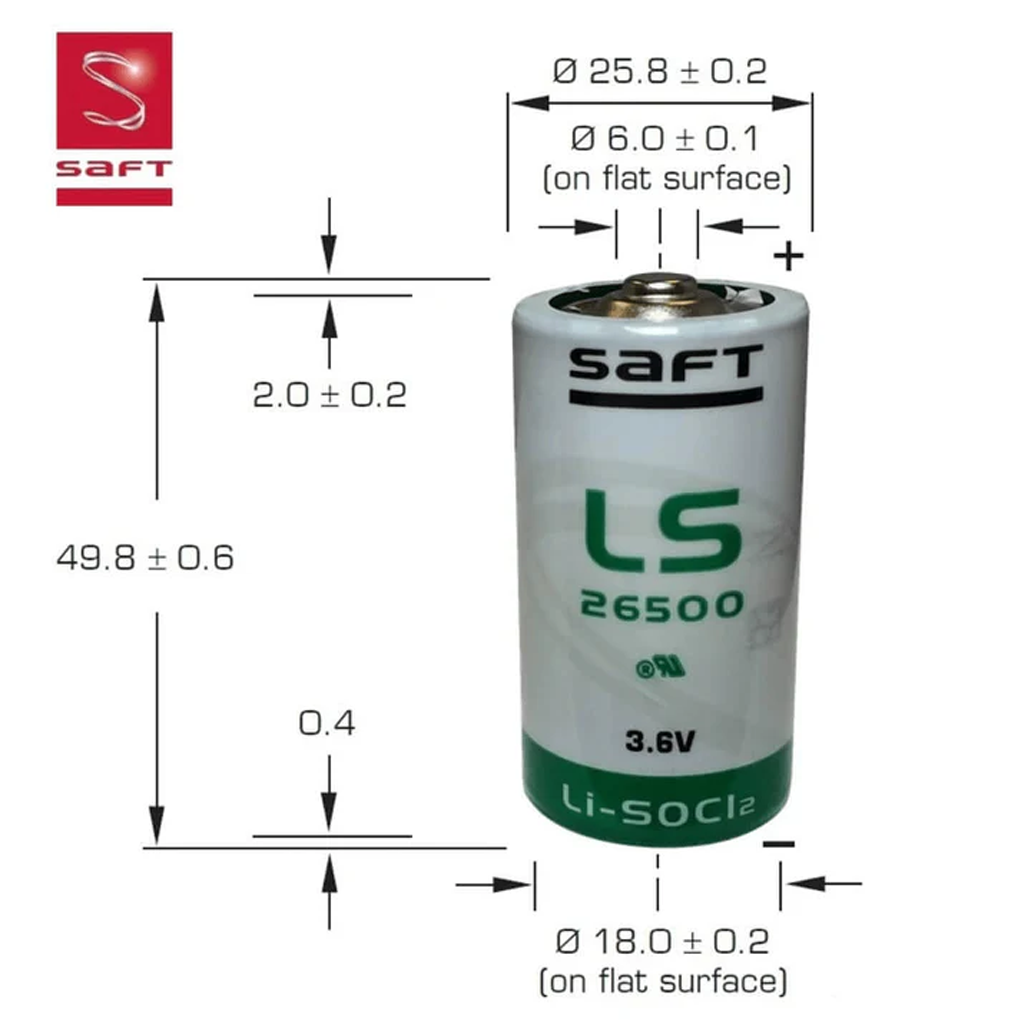 Saft LS26500 C Size 3.6v Lithium Thionyl Chloride Battery - Bobbin Type Non Rechargable