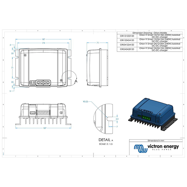 Victron Orion-TR Smart 12/12-18A Isolated DC-DC Charger dimensions diagram