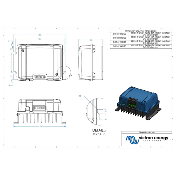 Victron Orion-Tr Smart 24/12-30A Isolated DC-DC Charger dimensions diagram