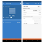 Two smartphone screens displaying battery monitoring and settings applications.
