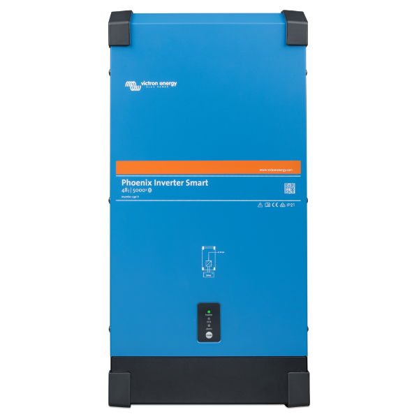 Victron Energy Phoenix Inverter Smart, with a blue casing, front view displaying the brand name and model details.