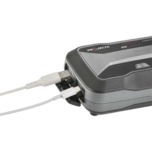 Projecta IS1220C Jump Starter rear view  with USB cable connections