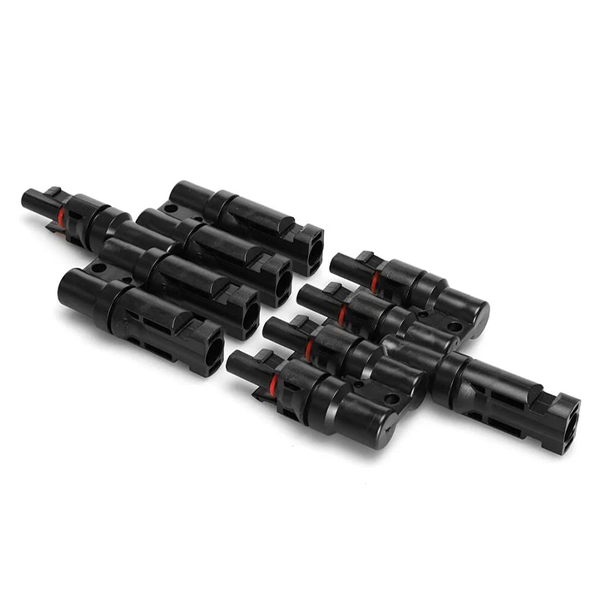 MC4 T-Branch 4-to-1 solar connector pair - angle view

