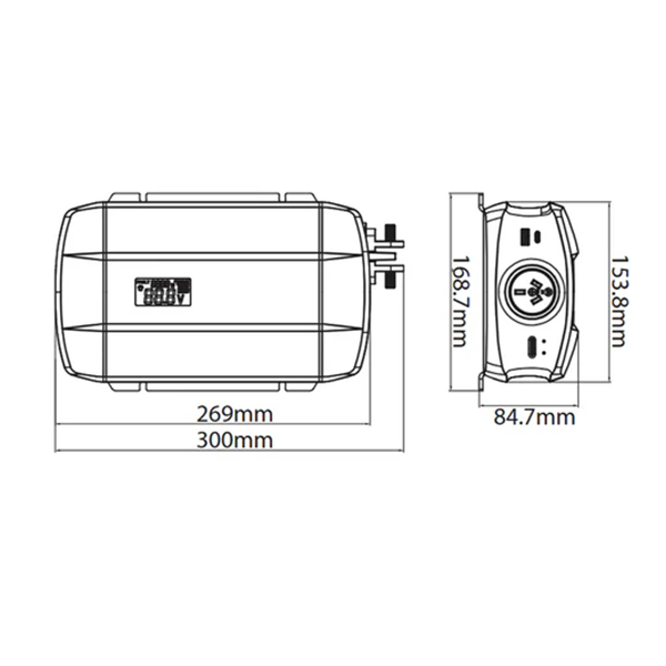 Technical drawing of a product with dimensions labeled