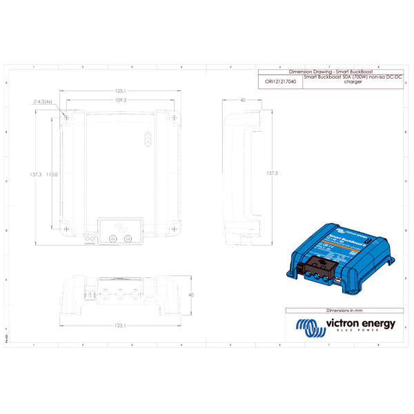 Victron Orion XS 12/12-50A DC-DC Charger dimensions diagram
